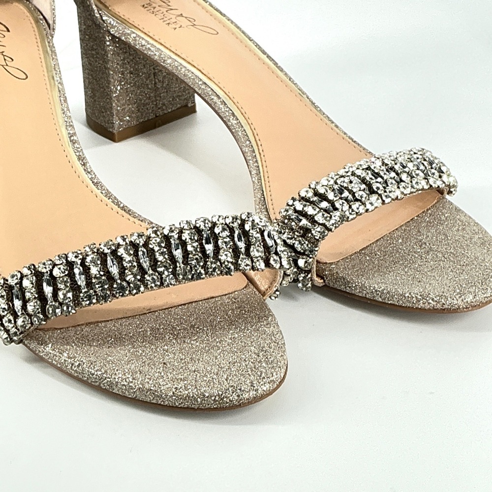 Jewel Badgley Mischka Size 8.5 Champagne Gold Glitter Crystal Heels Sandal James - Picture 11 of 12